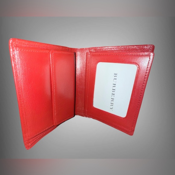 Burberry Red Leather Mens Woman’s Bifold Wallet Burberry Plaid Pattern - Picture 4 of 10